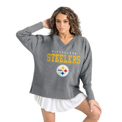 Pittsburgh Steelers Gameday Couture Women's French Terry V-Neck Pullover Sweatshirt Gray - NFL