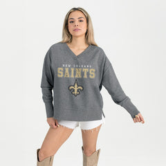 New Orleans Saints Gameday Couture Women's French Terry V-Neck Pullover Sweatshirt Gray - NFL