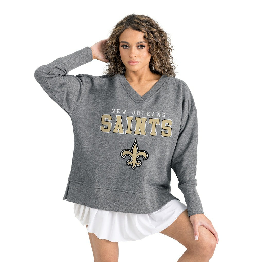 New Orleans Saints Gameday Couture Women's French Terry V-Neck Pullover Sweatshirt Gray - NFL