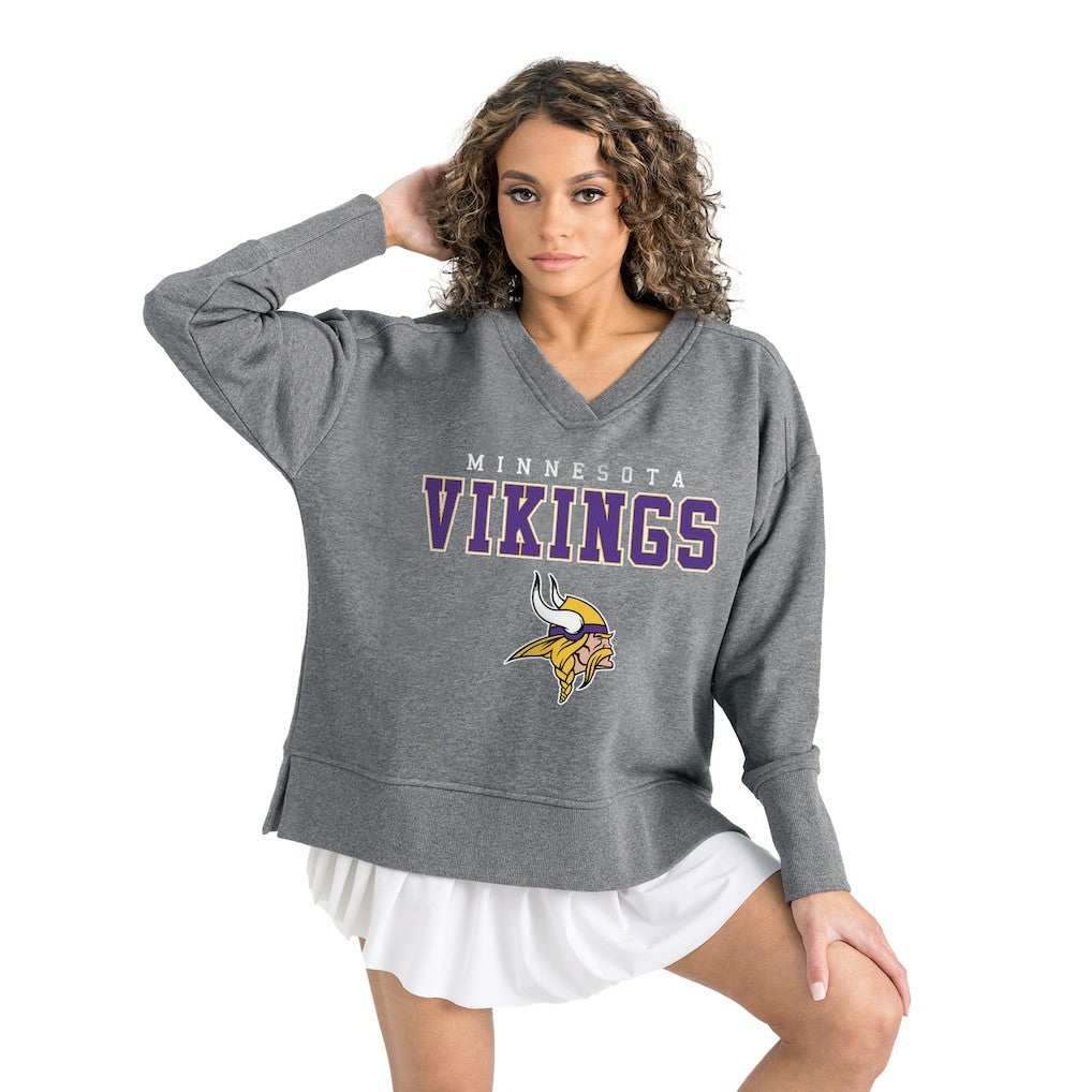 Minnesota Vikings Gameday Couture Women's French Terry V-Neck Pullover Sweatshirt Gray - NFL