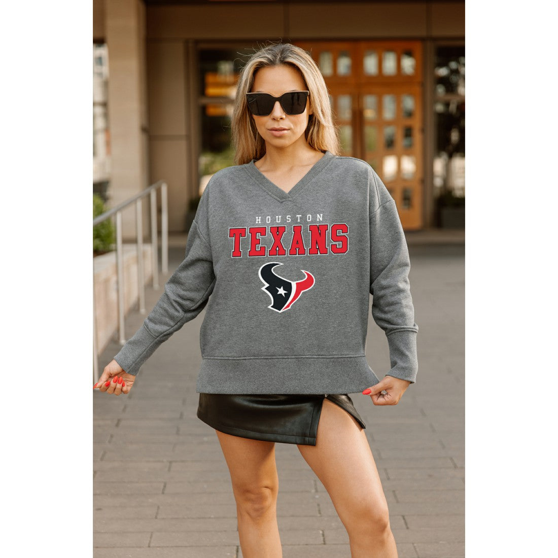 Houston Texans Gameday Couture Women's French Terry V-Neck Pullover Sweatshirt Gray - NFL