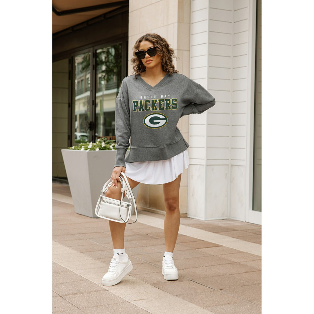 Green Bay Packers Gameday Couture Women's French Terry V-Neck Pullover Sweatshirt Gray - NFL