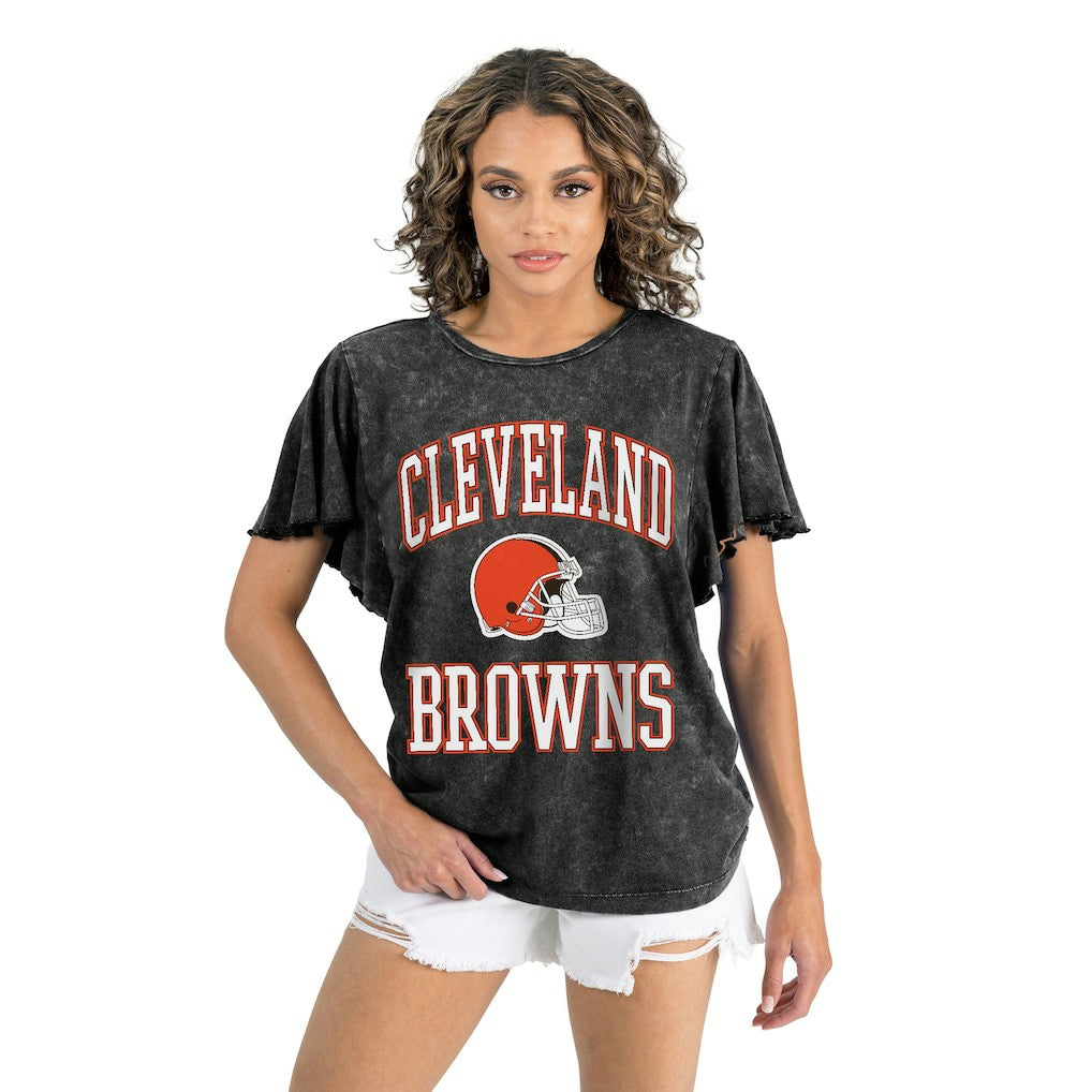 Cleveland Browns Gameday Couture Women's Relaxed Flutter Sleeve T-Shirt Black - NFL