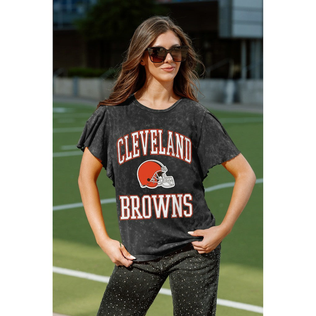 Cleveland Browns Gameday Couture Women's Relaxed Flutter Sleeve T-Shirt Black - NFL