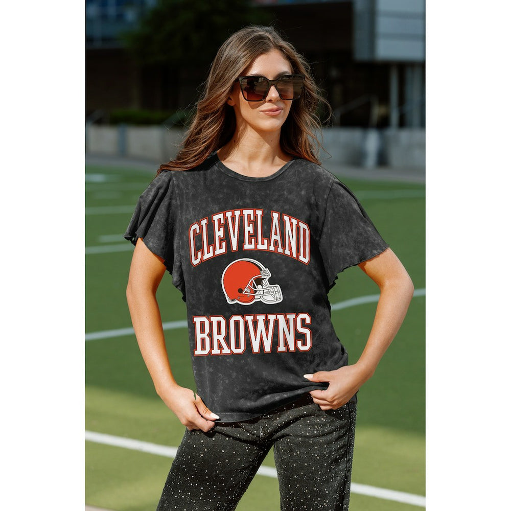 Cleveland Browns Gameday Couture Women's Relaxed Flutter Sleeve T-Shirt Black - NFL