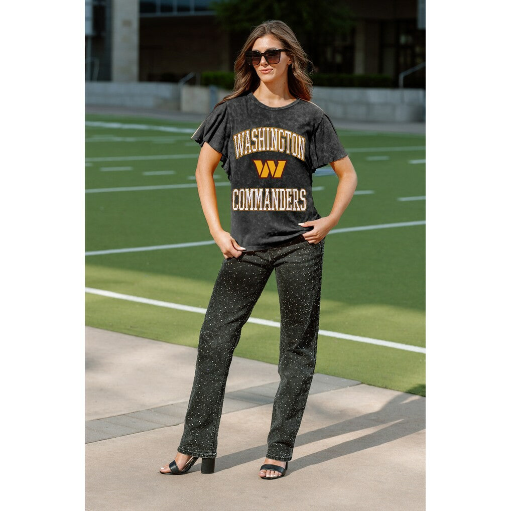 Washington Commanders Gameday Couture Women's Relaxed Flutter Sleeve T-Shirt Black - NFL