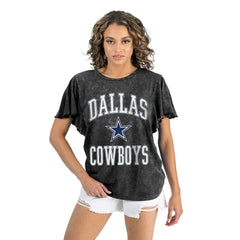 Dallas Cowboys Gameday Couture Women's Relaxed Flutter Sleeve T-Shirt Black - NFL