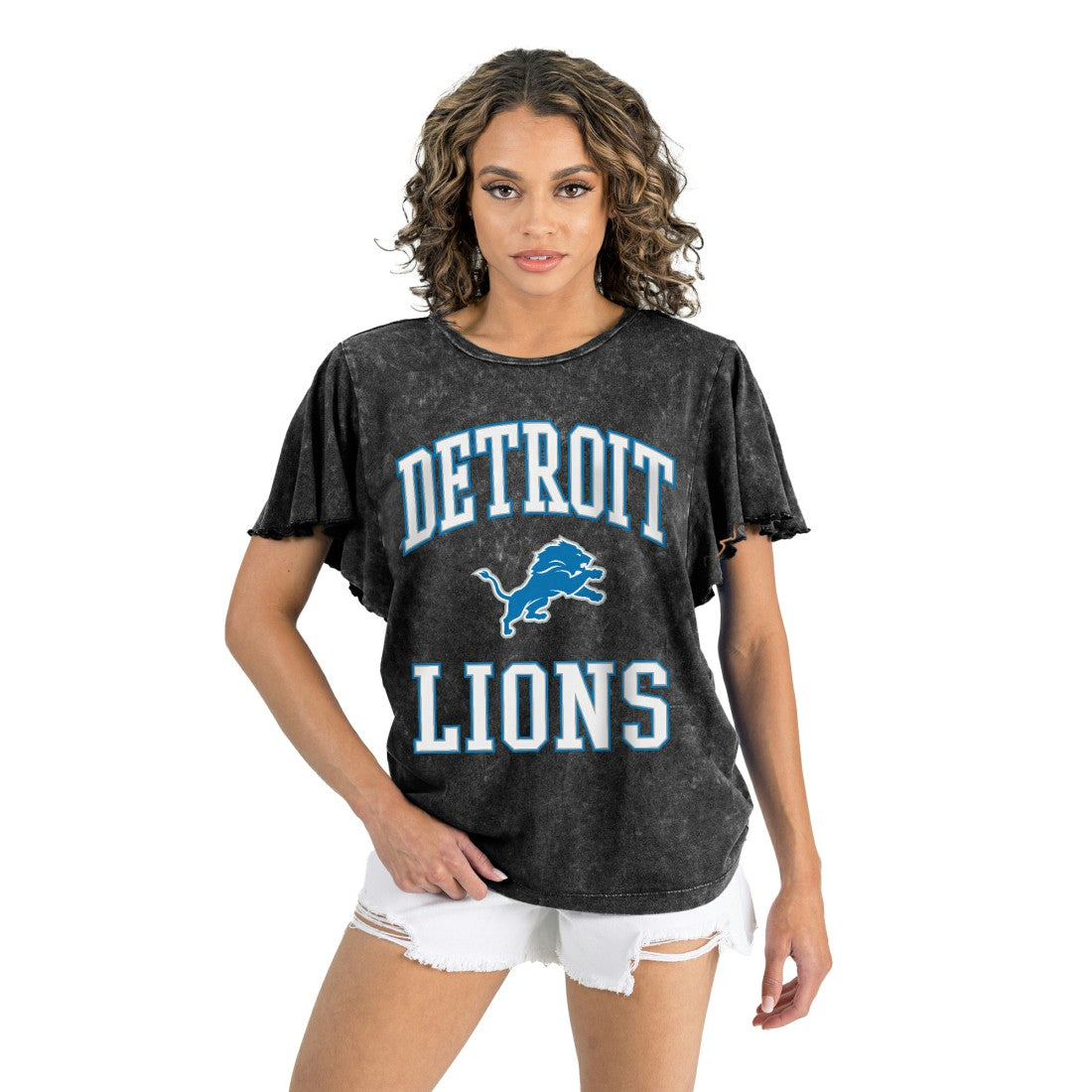 Detroit Lions Gameday Couture Women's Relaxed Flutter Sleeve T-Shirt Black - NFL