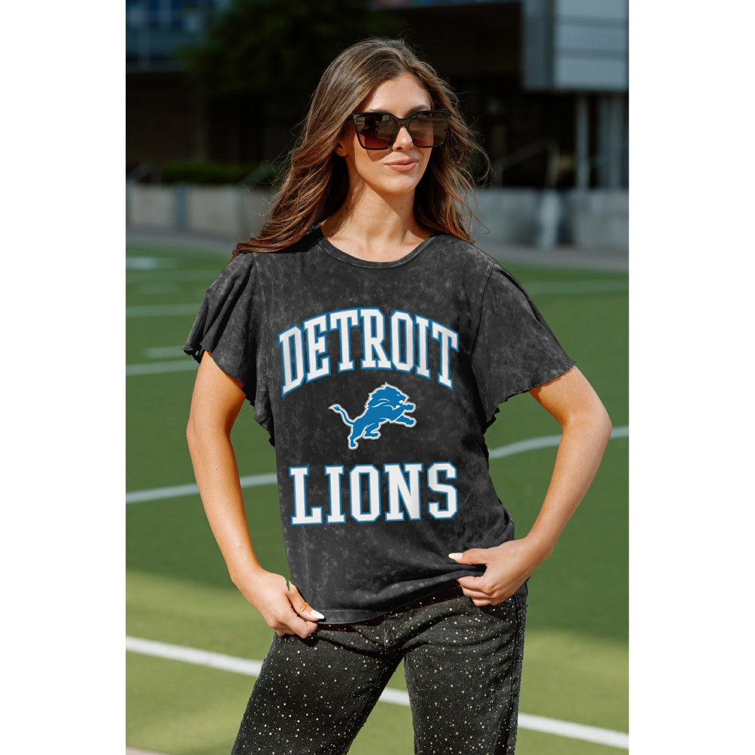 Detroit Lions Gameday Couture Women's Relaxed Flutter Sleeve T-Shirt Black - NFL