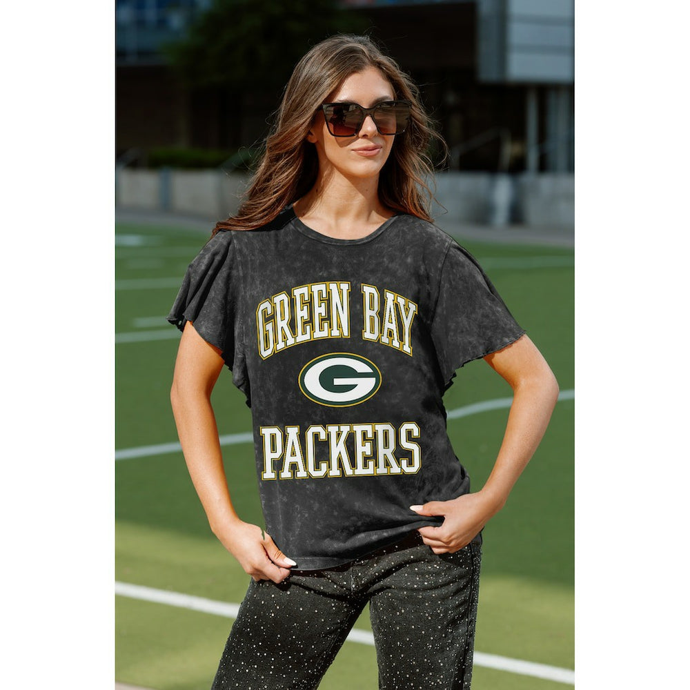 Green Bay Packers Gameday Couture Women's Relaxed Flutter Sleeve T-Shirt Black - NFL