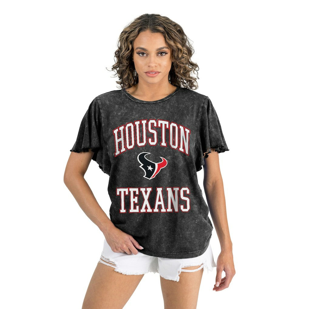 Houston Texans Gameday Couture Women's Relaxed Flutter Sleeve T-Shirt Black - NFL