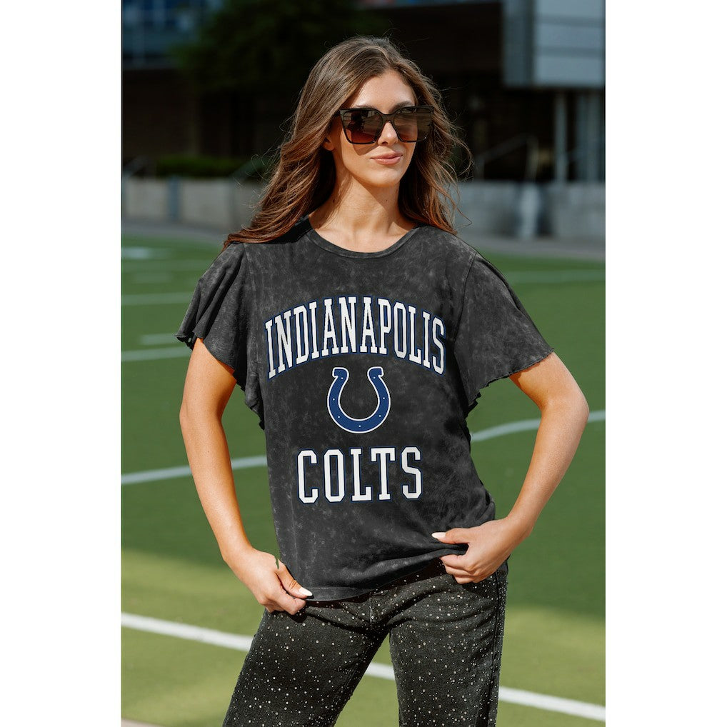 Indianapolis Colts Gameday Couture Women's Relaxed Flutter Sleeve T-Shirt Black - NFL