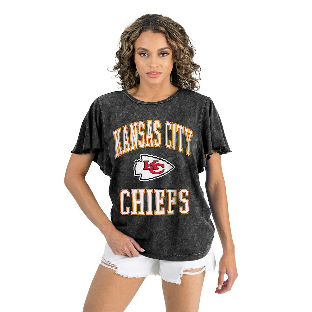 Kansas City Chiefs Gameday Couture Women's Relaxed Flutter Sleeve T-Shirt Black - NFL