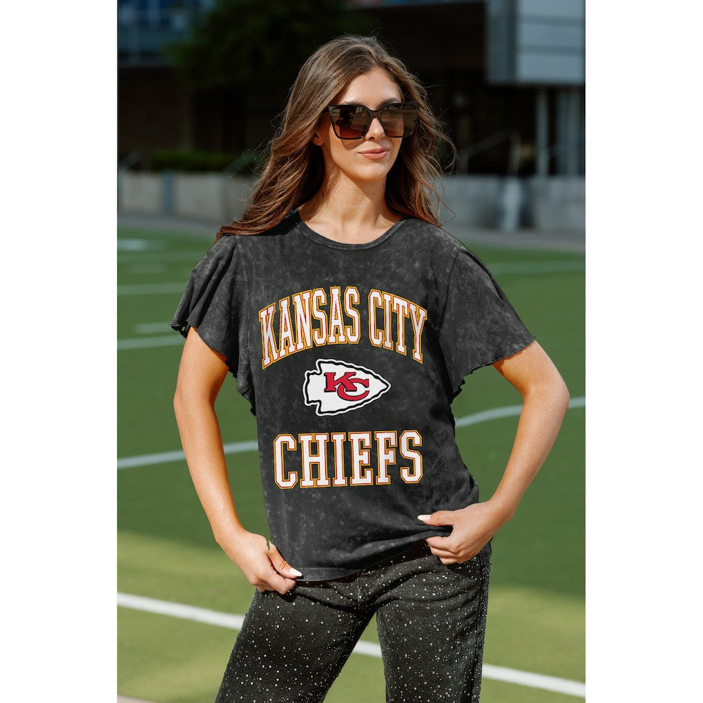 Kansas City Chiefs Gameday Couture Women's Relaxed Flutter Sleeve T-Shirt Black - NFL