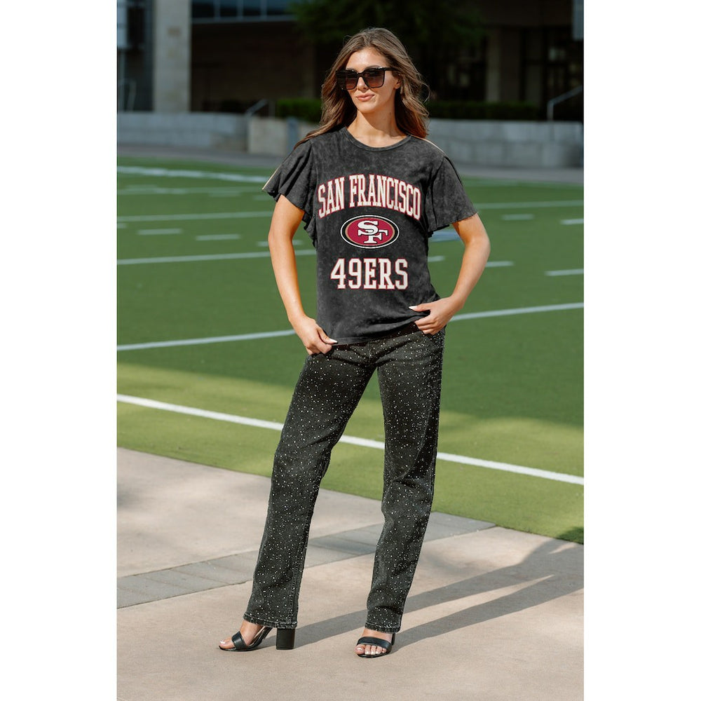 San Francisco 49ers Gameday Couture Women's Relaxed Flutter Sleeve T-Shirt Black - NFL