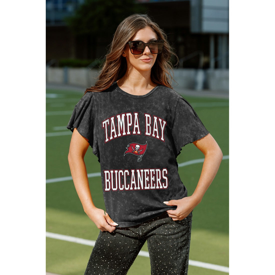 Tampa Bay Buccaneers Gameday Couture Women's Relaxed Flutter Sleeve T-Shirt Black - NFL
