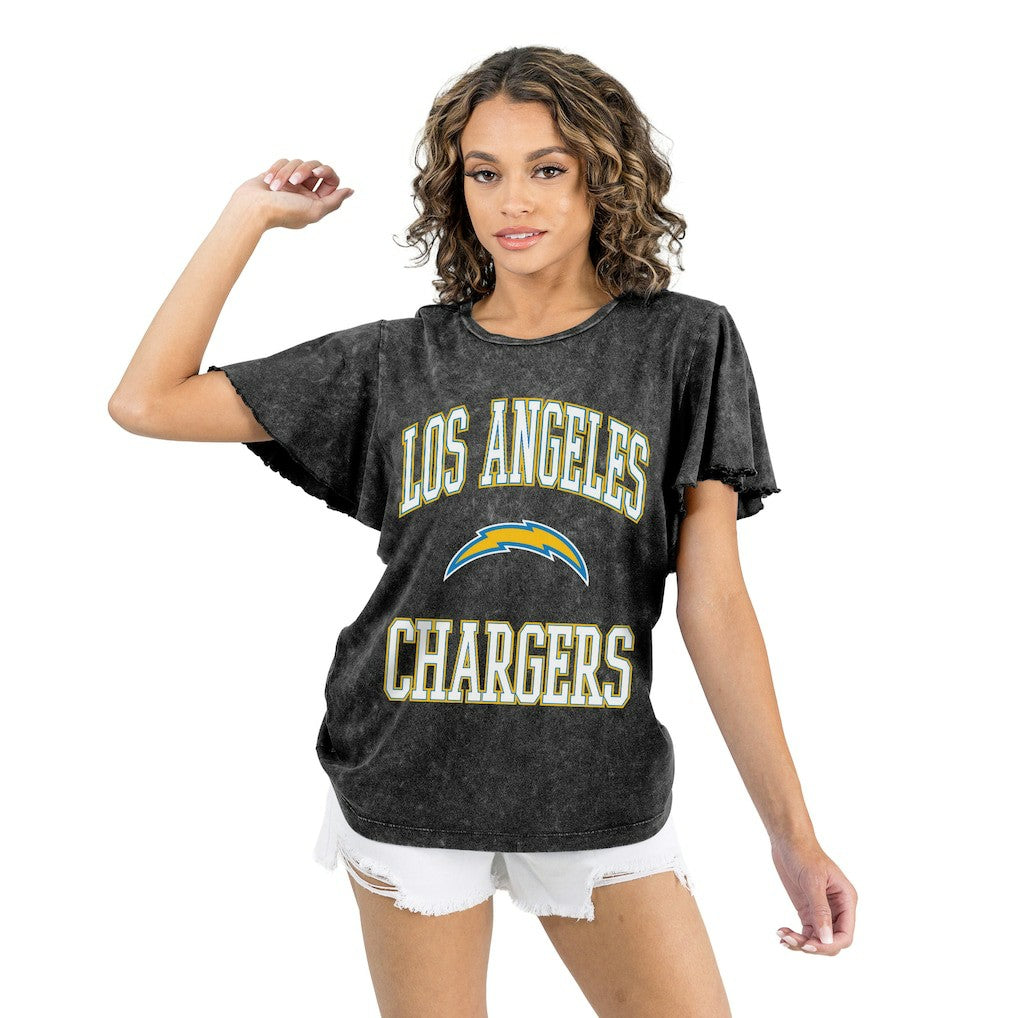 Los Angeles Chargers Gameday Couture Women's Relaxed Flutter Sleeve T-Shirt Black - NFL
