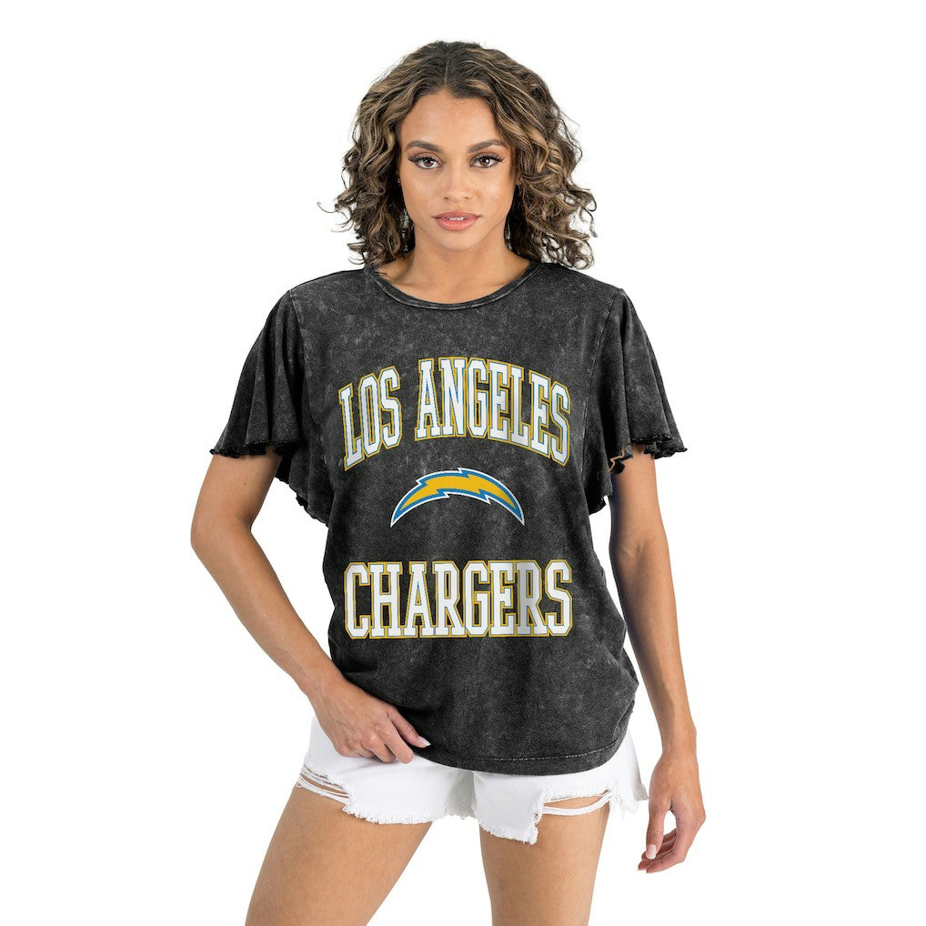Los Angeles Chargers Gameday Couture Women's Relaxed Flutter Sleeve T-Shirt Black - NFL