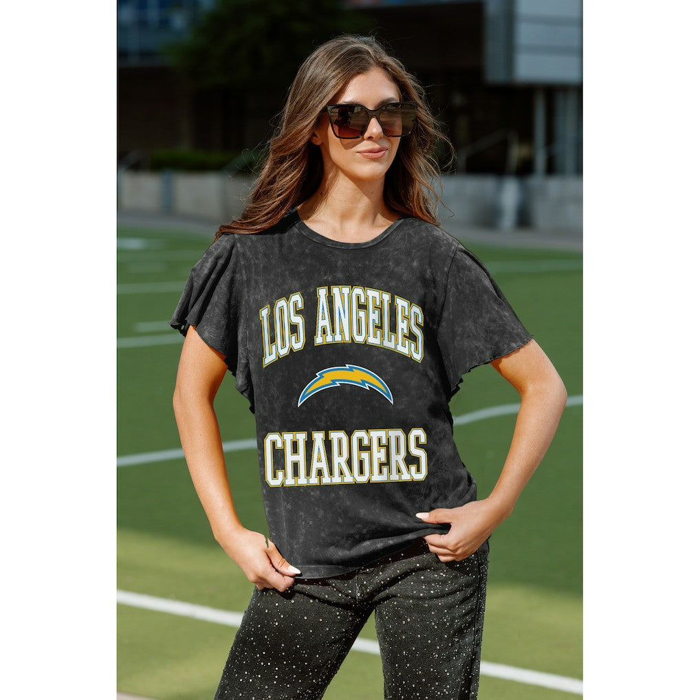 Los Angeles Chargers Gameday Couture Women's Relaxed Flutter Sleeve T-Shirt Black - NFL