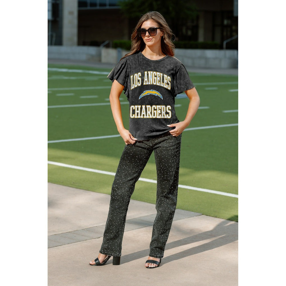 Los Angeles Chargers Gameday Couture Women's Relaxed Flutter Sleeve T-Shirt Black - NFL