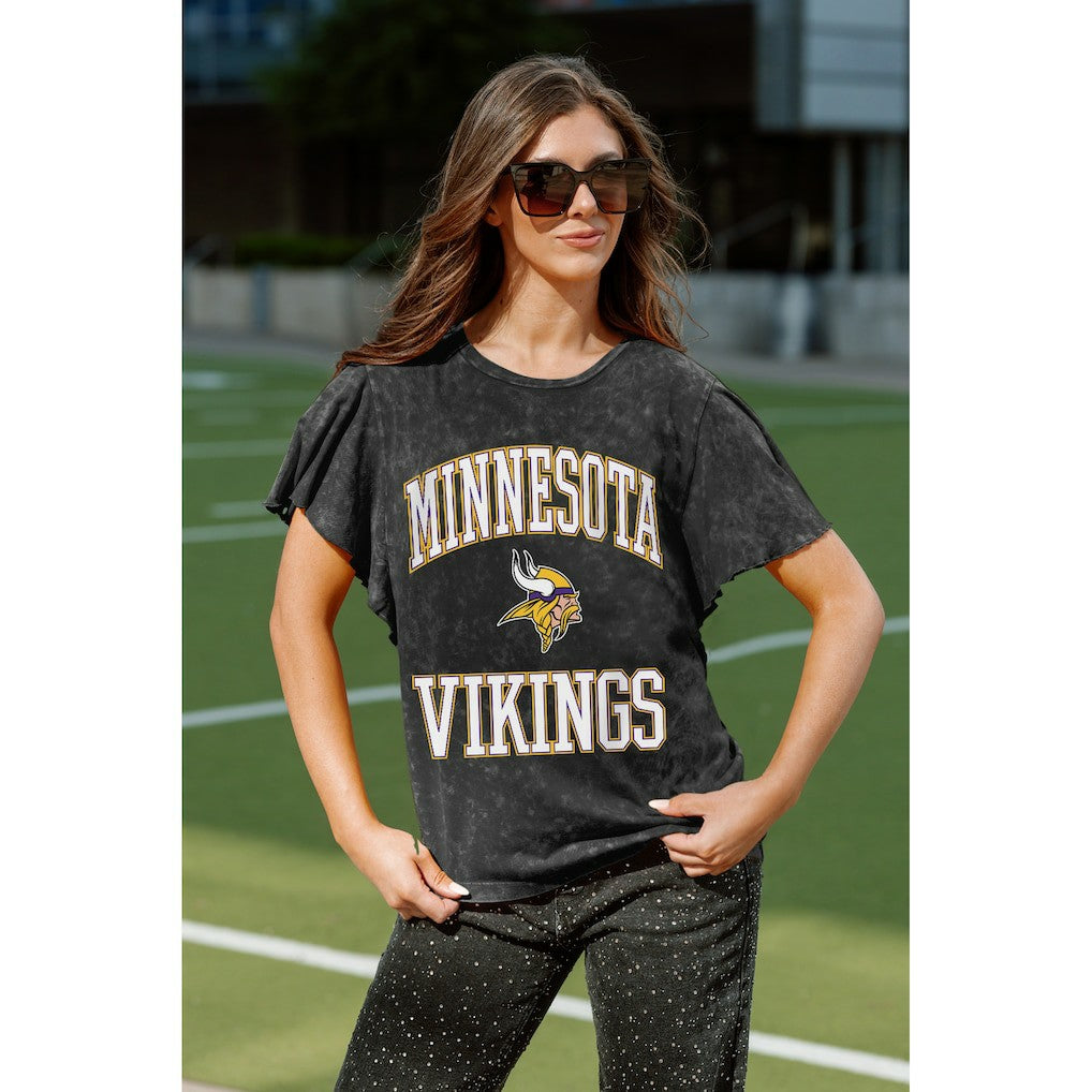 Minnesota Vikings Gameday Couture Women's Relaxed Flutter Sleeve T-Shirt Black - NFL