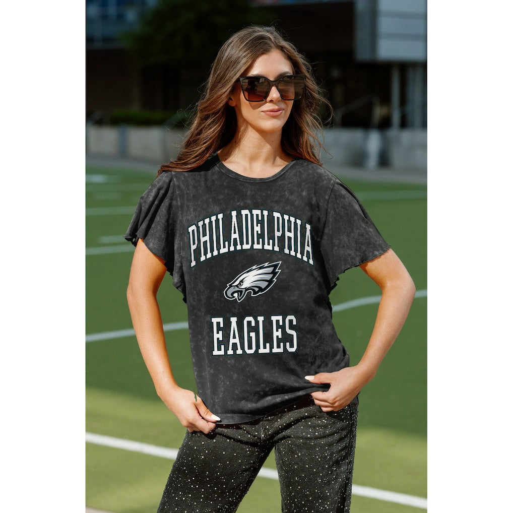 Philadelphia Eagles Gameday Couture Women's Relaxed Flutter Sleeve T-Shirt Black - NFL