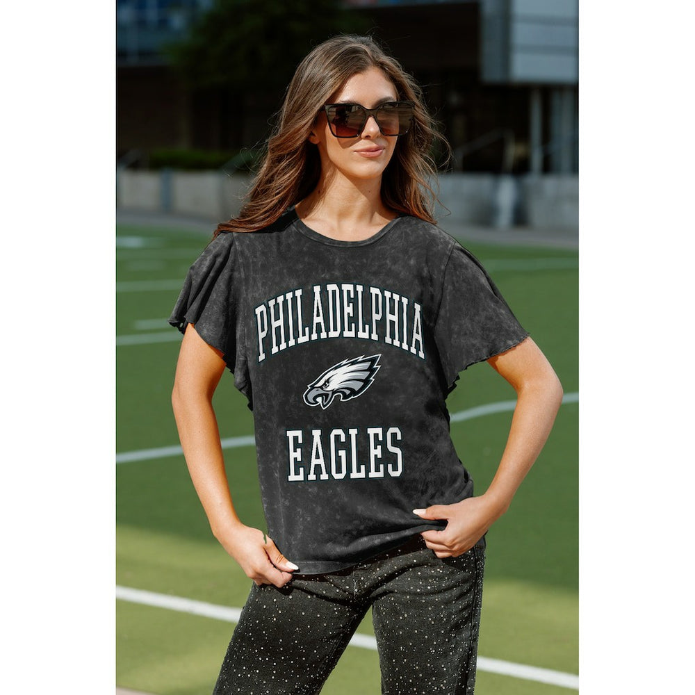 Philadelphia Eagles Gameday Couture Women's Relaxed Flutter Sleeve T-Shirt Black - NFL