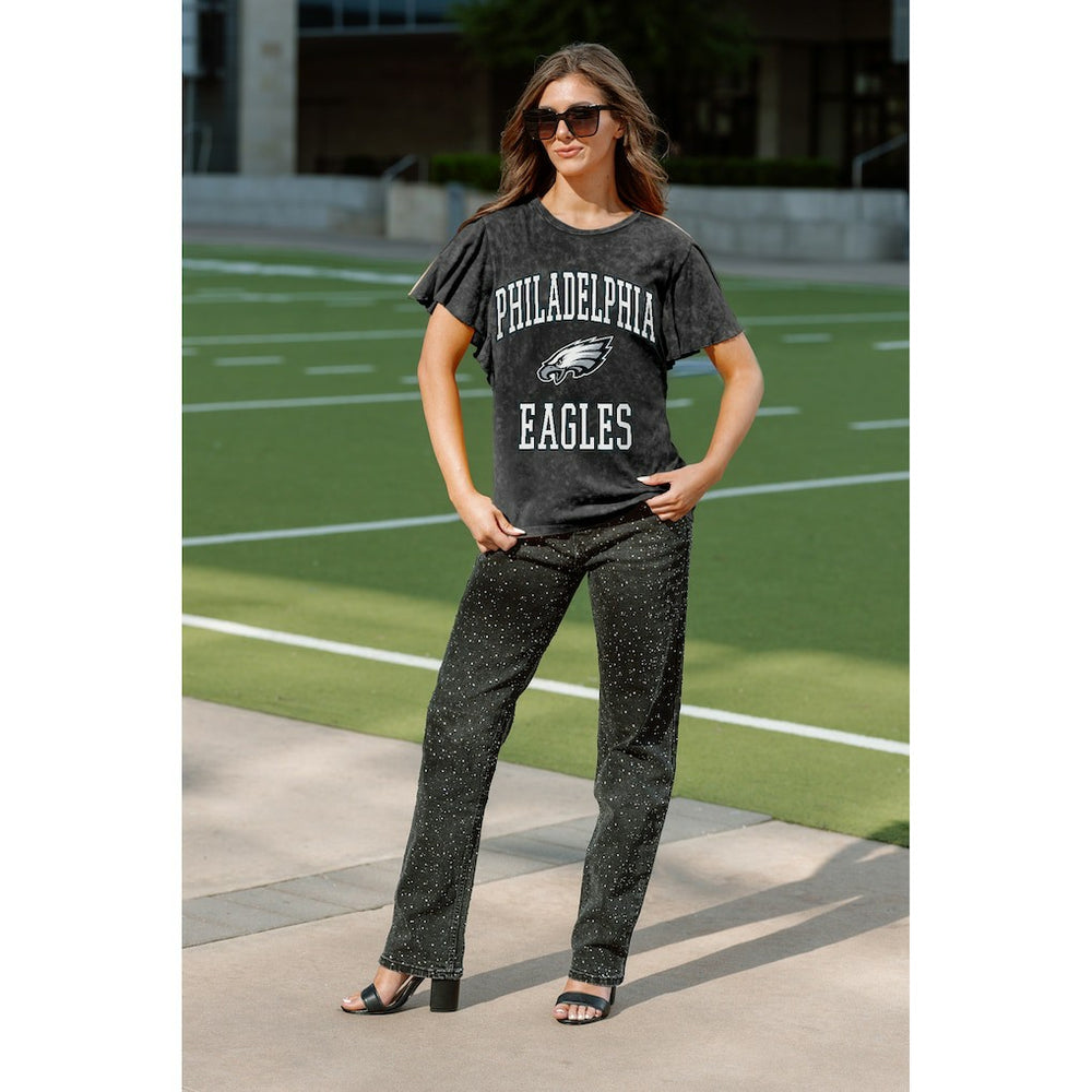 Philadelphia Eagles Gameday Couture Women's Relaxed Flutter Sleeve T-Shirt Black - NFL
