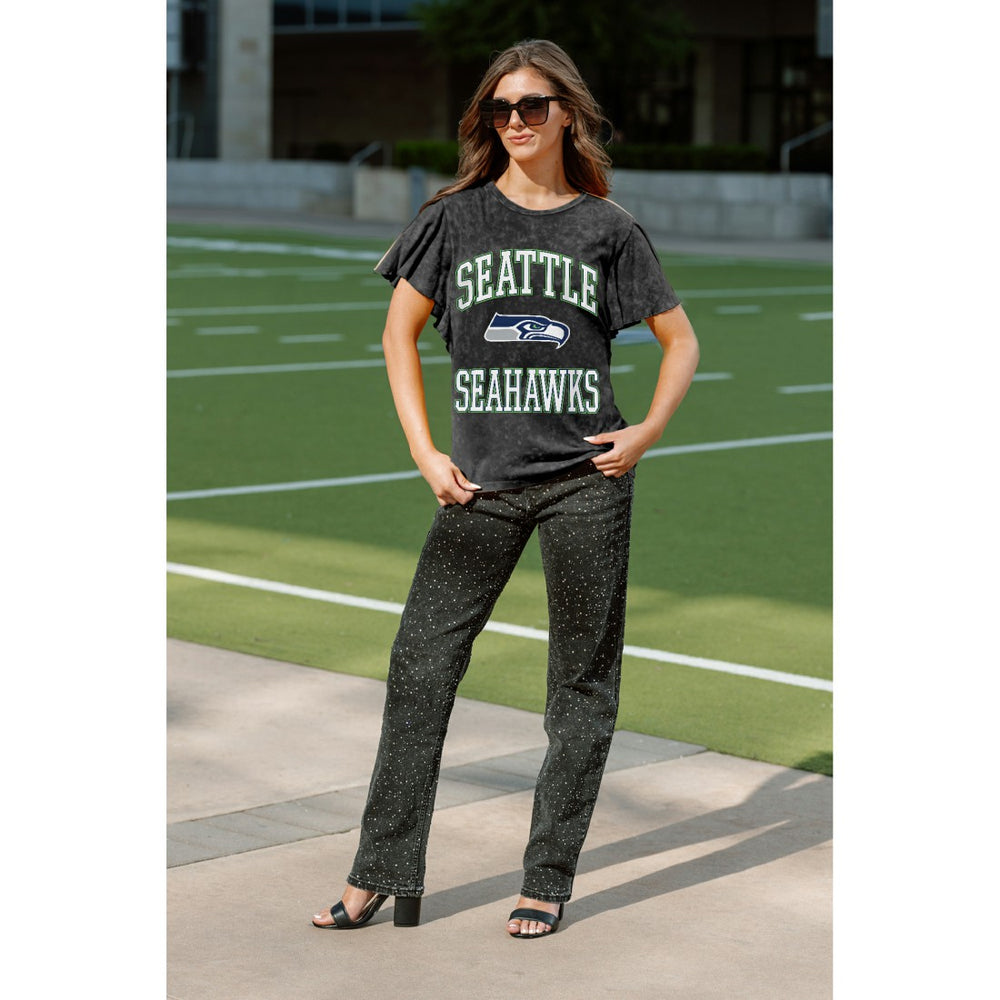 Seattle Seahawks Gameday Couture Women's Relaxed Flutter Sleeve T-Shirt Black - NFL