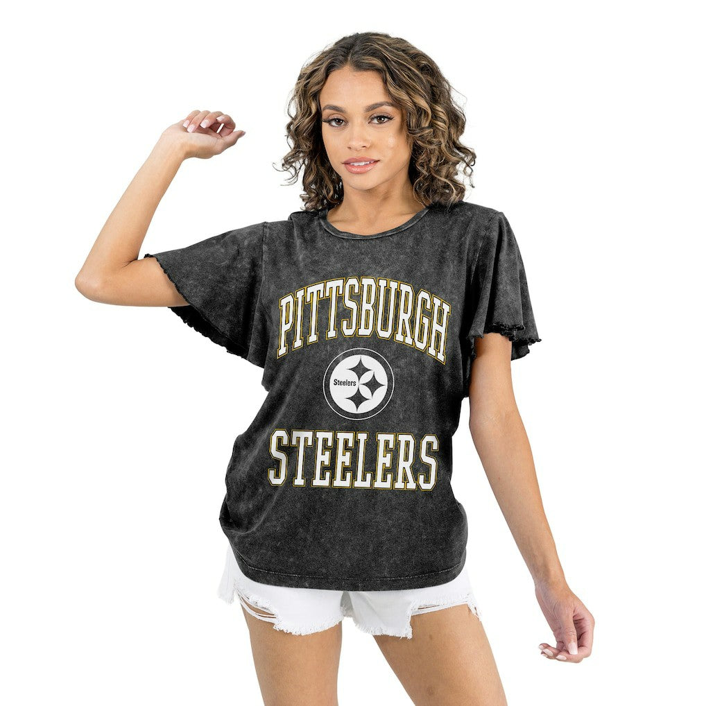 Pittsburgh Steelers Gameday Couture Women's Relaxed Flutter Sleeve T-Shirt Black - NFL