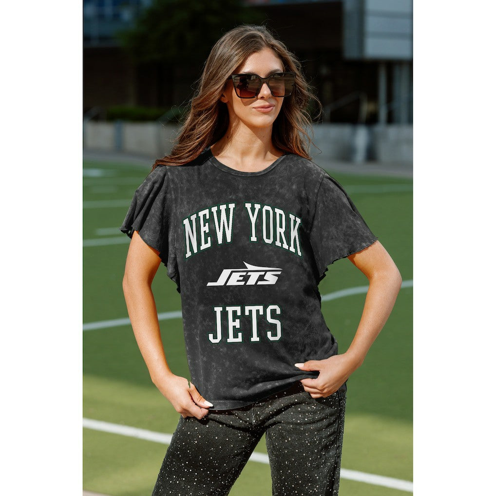 New York Jets Gameday Couture Women's Relaxed Flutter Sleeve T-Shirt Black - NFL