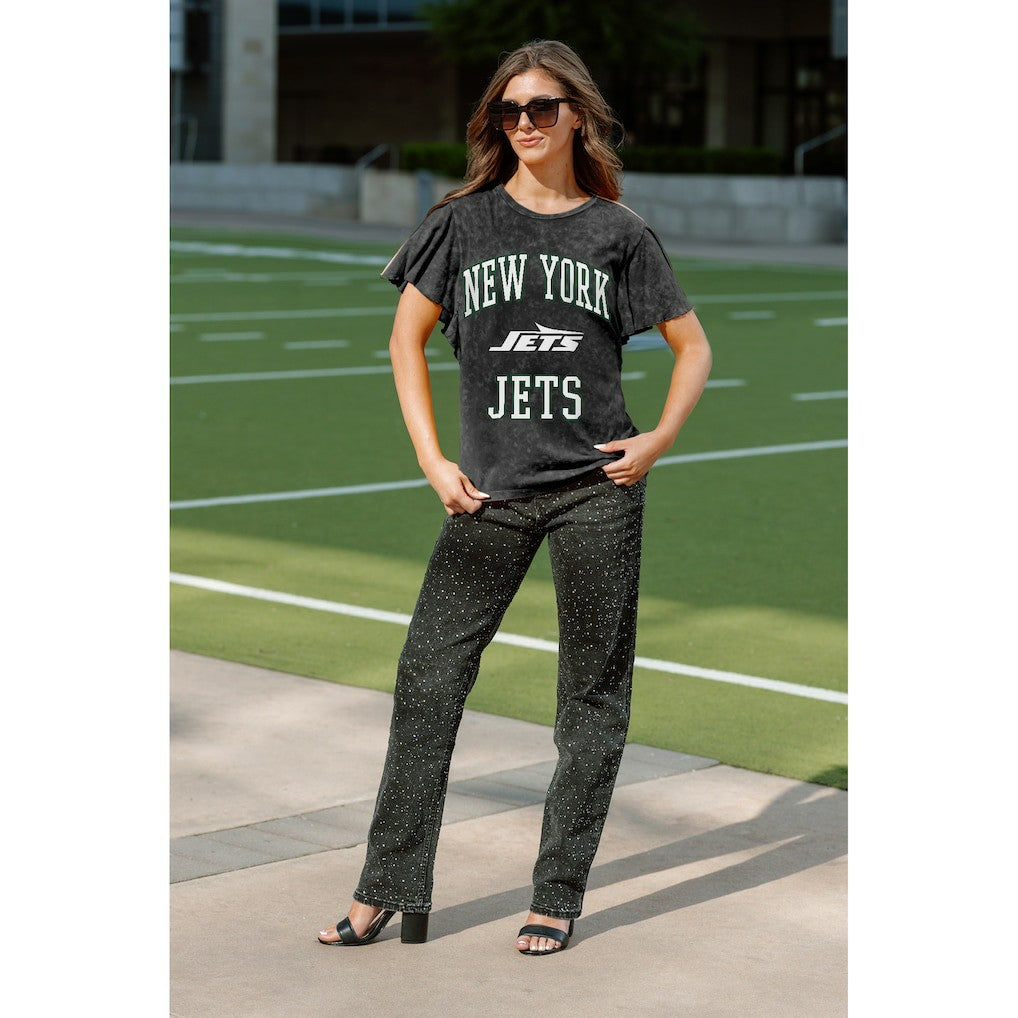New York Jets Gameday Couture Women's Relaxed Flutter Sleeve T-Shirt Black - NFL