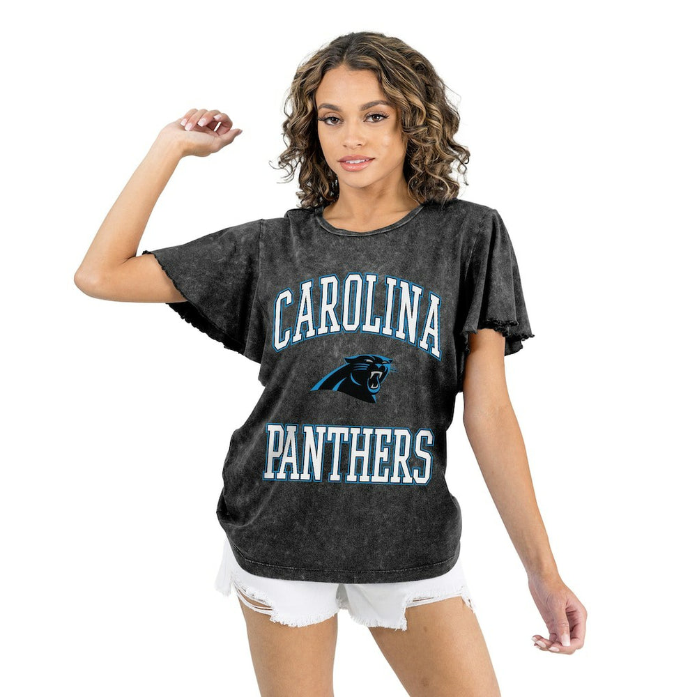 Carolina Panthers Gameday Couture Women's Relaxed Flutter Sleeve T-Shirt Black - NFL