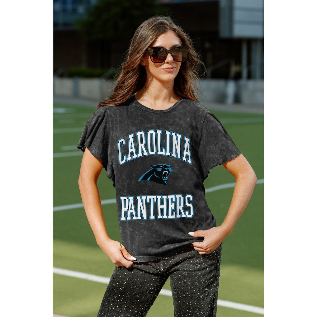 Carolina Panthers Gameday Couture Women's Relaxed Flutter Sleeve T-Shirt Black - NFL