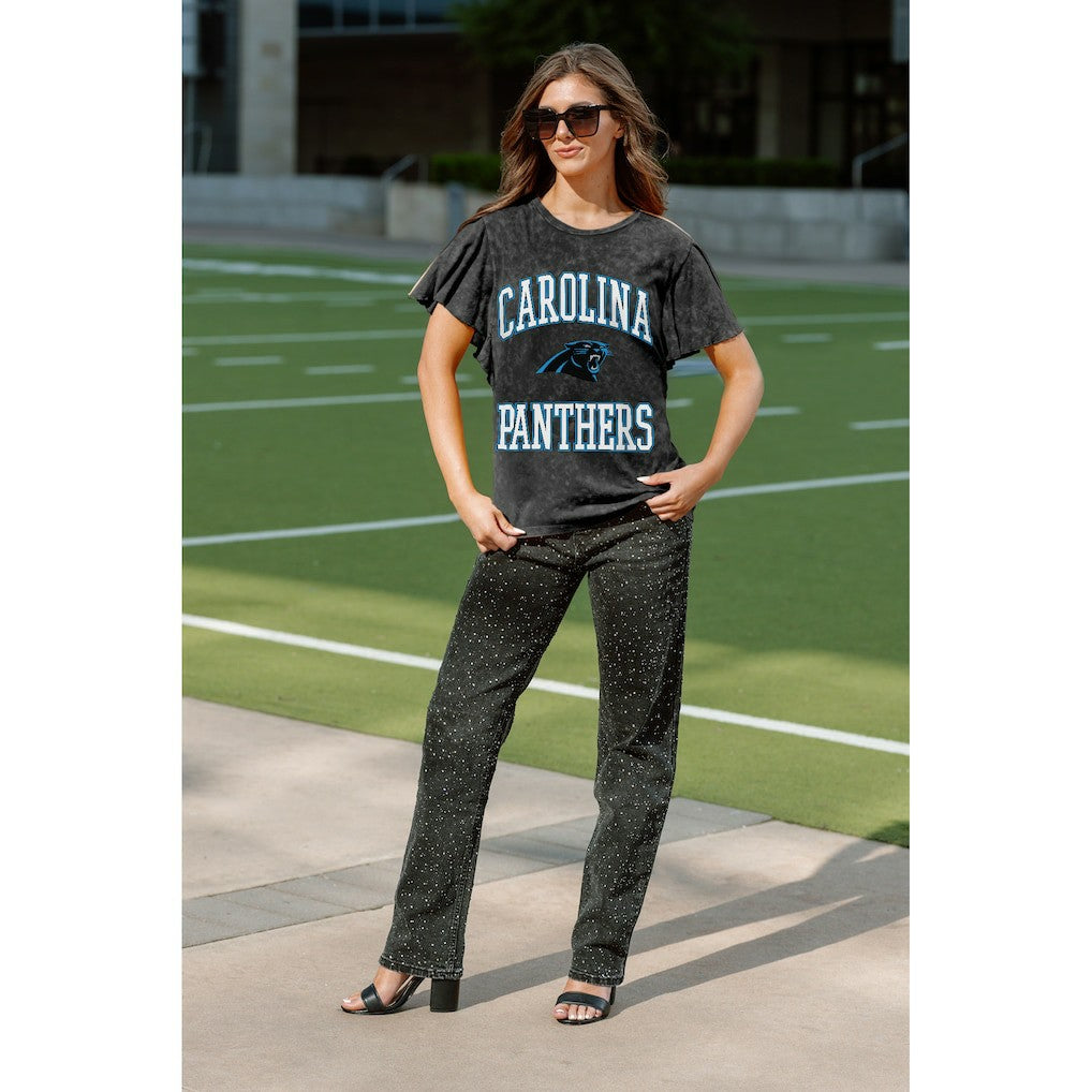 Carolina Panthers Gameday Couture Women's Relaxed Flutter Sleeve T-Shirt Black - NFL