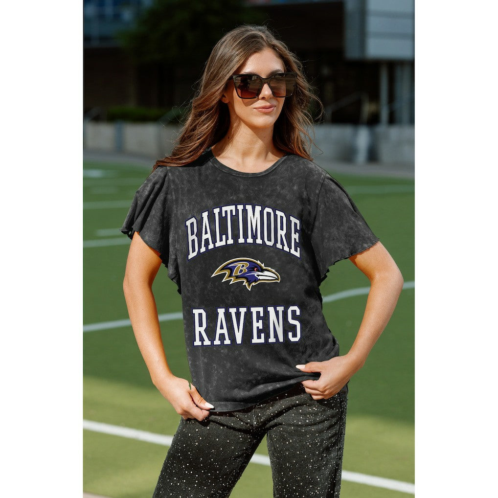 Baltimore Ravens Gameday Couture Women's Relaxed Flutter Sleeve T-Shirt Black - NFL