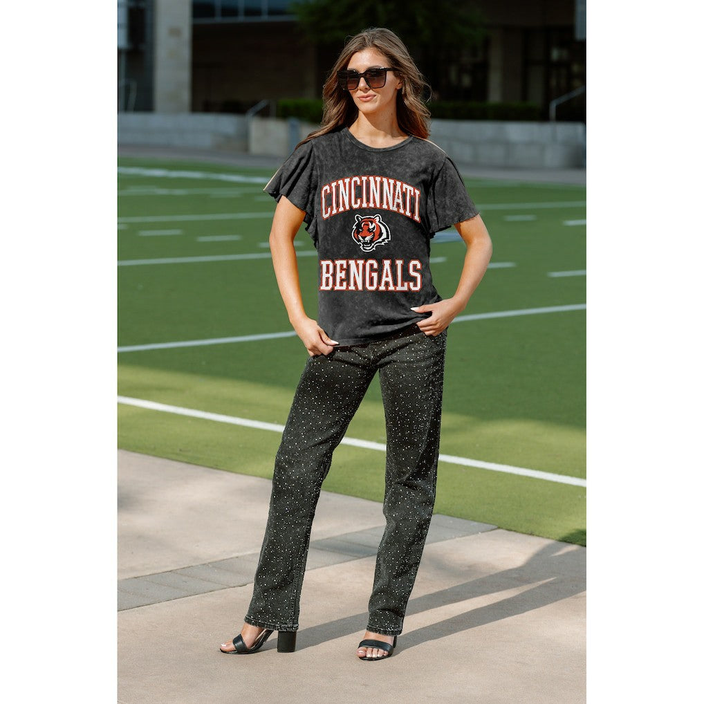 Cincinnati Bengals Gameday Couture Women's Relaxed Flutter Sleeve T-Shirt Black - NFL