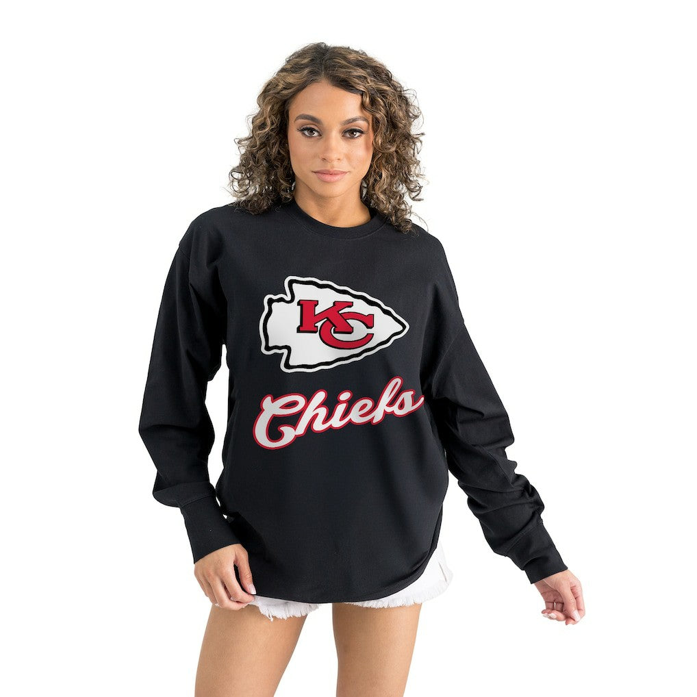 Kansas City Chiefs Gameday Couture Women's Oversized Long Sleeve T-Shirt Black - NFL