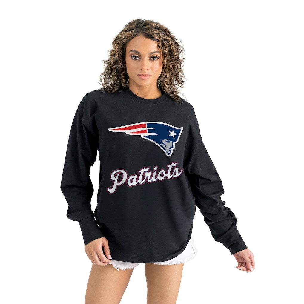 New England Patriots Gameday Couture Women's Oversized Long Sleeve T-Shirt Black - NFL