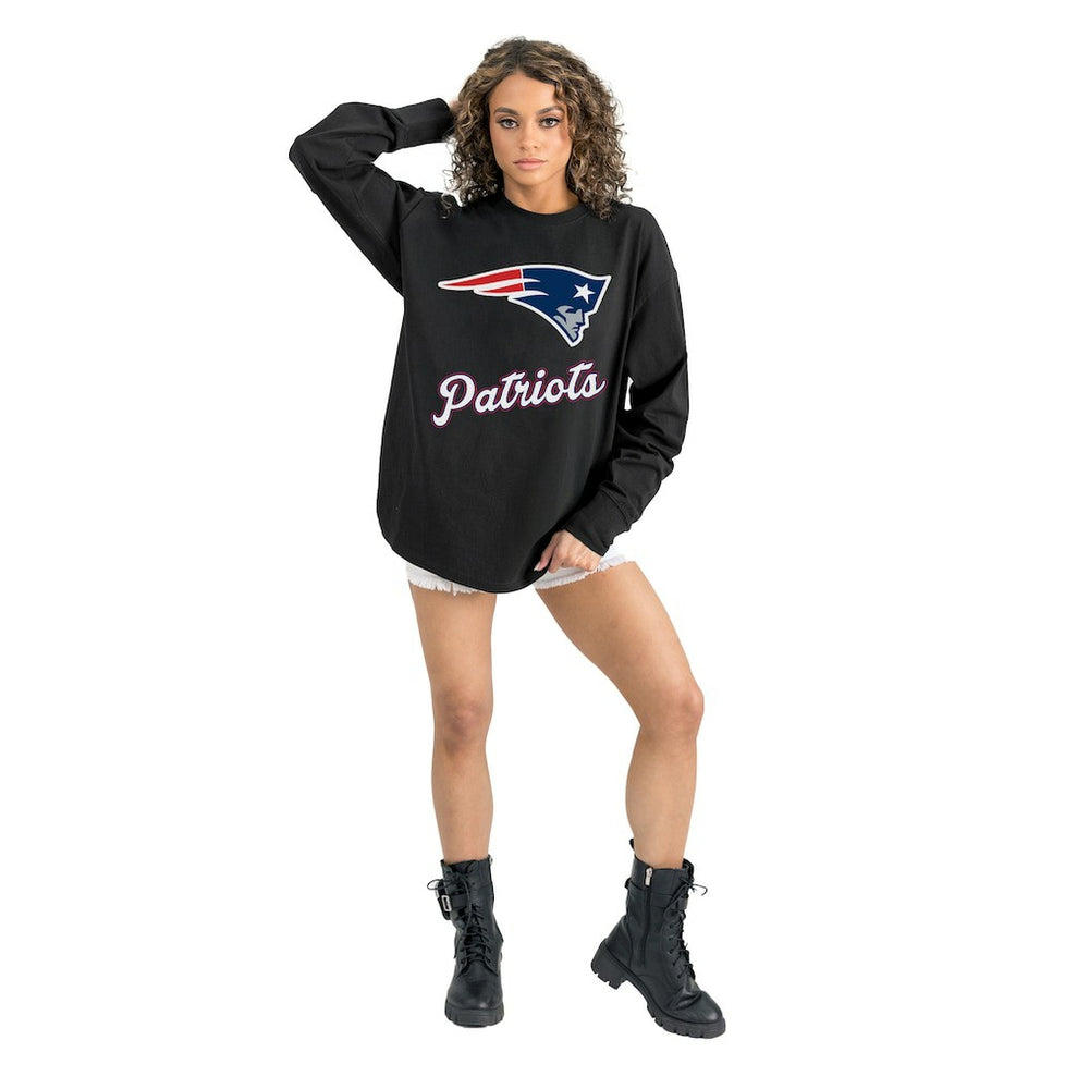 New England Patriots Gameday Couture Women's Oversized Long Sleeve T-Shirt Black - NFL