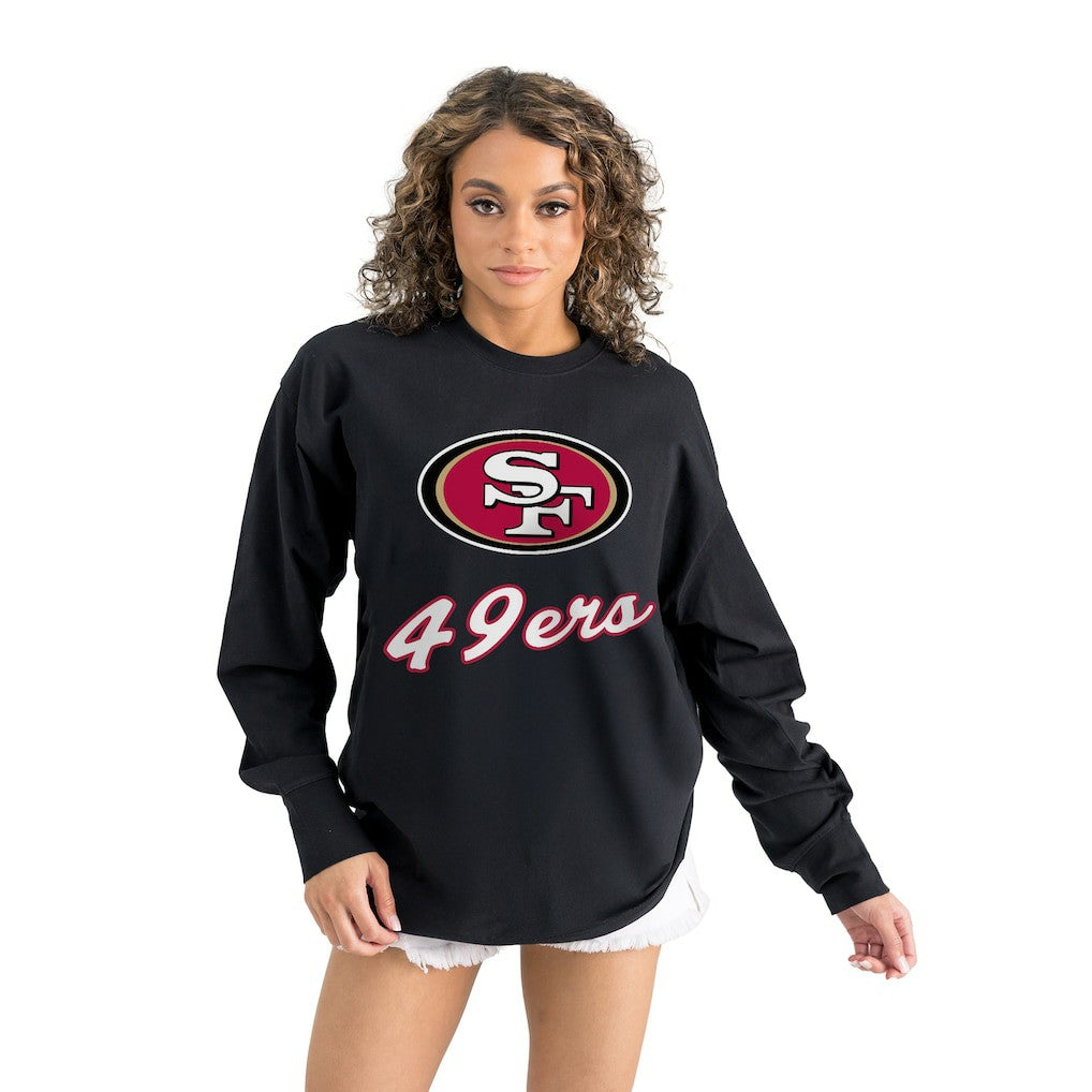 San Francisco 49ers Gameday Couture Women's Oversized Long Sleeve T-Shirt Black - NFL