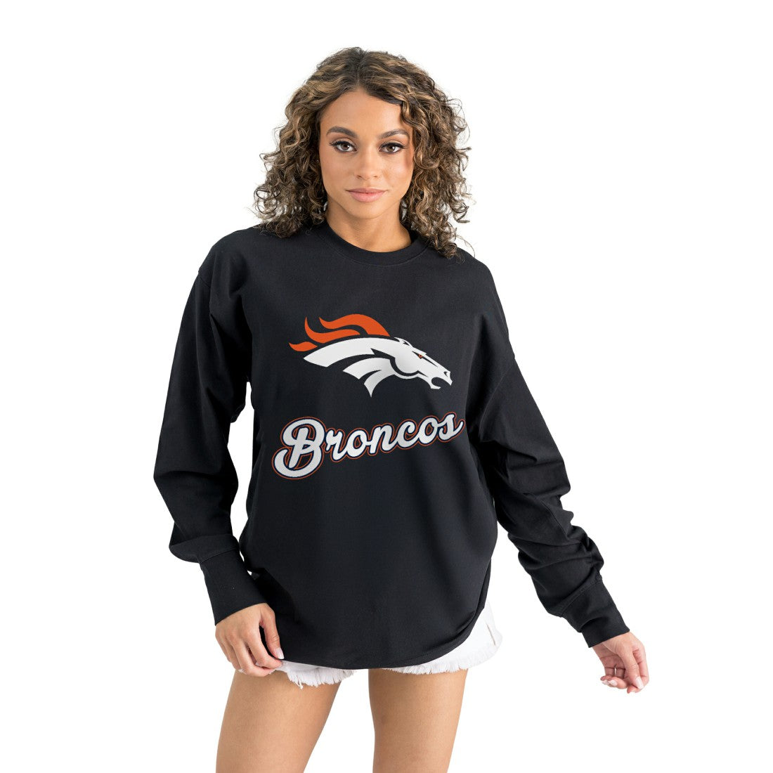 Denver Broncos Gameday Couture Women's Oversized Long Sleeve T-Shirt Black - NFL