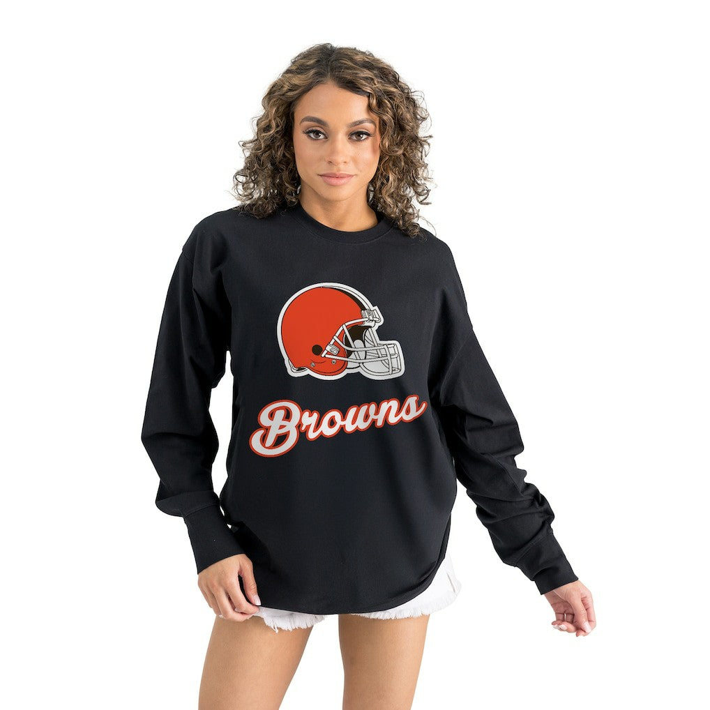 Cleveland Browns Gameday Couture Women's Oversized Long Sleeve T-Shirt Black - NFL
