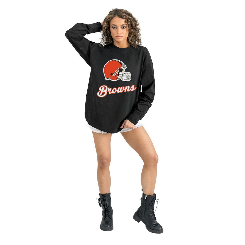 Cleveland Browns Gameday Couture Women's Oversized Long Sleeve T-Shirt Black - NFL