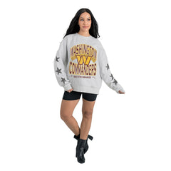 Washington Commanders Gameday Couture Women's Resilience Relaxed Rhinestone Pullover Sweatshirt Ash - NFL