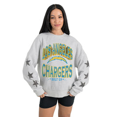 Los Angeles Chargers Gameday Couture Women's Resilience Relaxed Rhinestone Pullover Sweatshirt Ash - NFL
