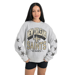 New Orleans Saints Gameday Couture Women's Resilience Relaxed Rhinestone Pullover Sweatshirt Ash - NFL
