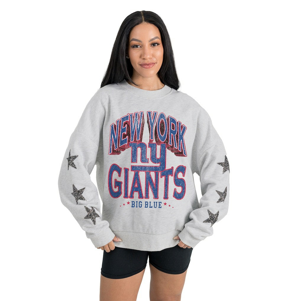 New York Giants Gameday Couture Women's Resilience Relaxed Rhinestone Pullover Sweatshirt Ash - NFL