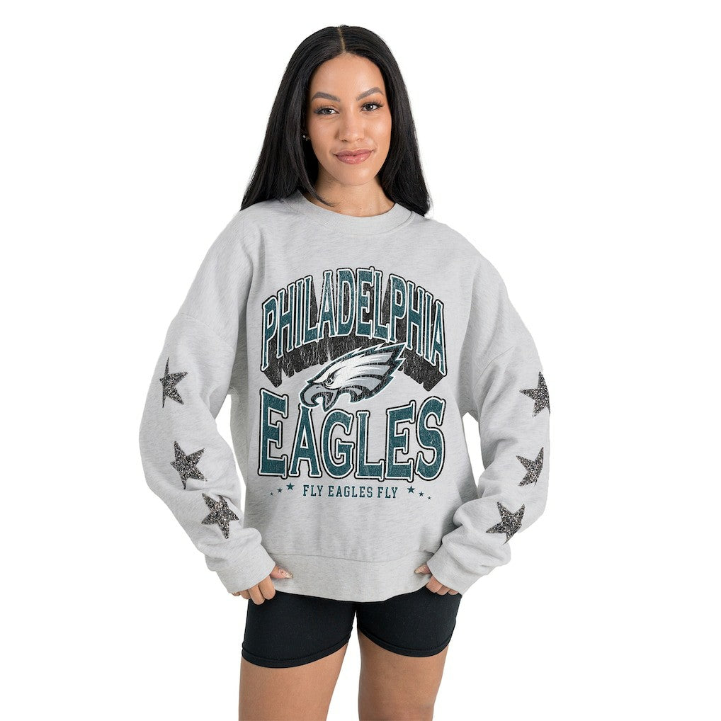 Philadelphia Eagles Gameday Couture Women's Resilience Relaxed Rhinestone Pullover Sweatshirt Ash - NFL