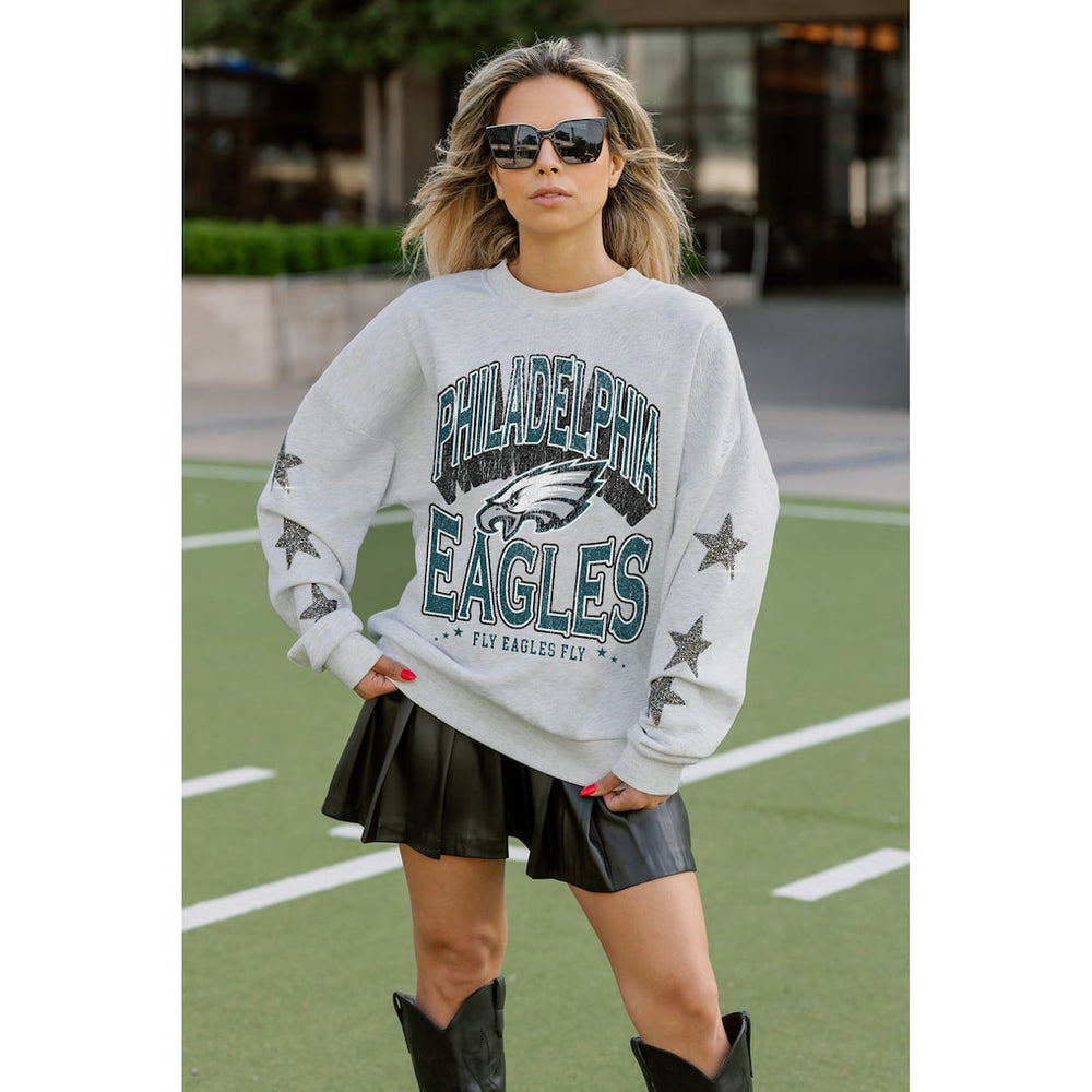 Philadelphia Eagles Gameday Couture Women's Resilience Relaxed Rhinestone Pullover Sweatshirt Ash - NFL